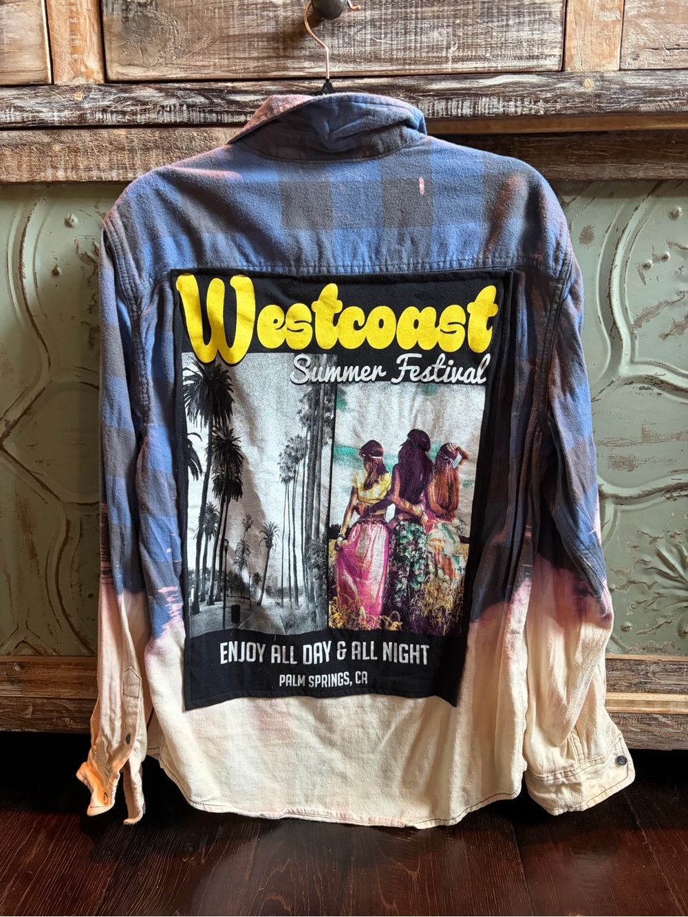 Upcycled Women’s Plaid Flannel Shirt with Westcoast Festival Patch